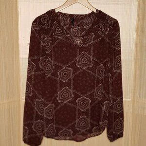 Maurices Womens Brown Paisley Semi Sheer Blouse Large